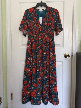 NWT Baltic Born  Midi Dress with Red Floral Print Size S